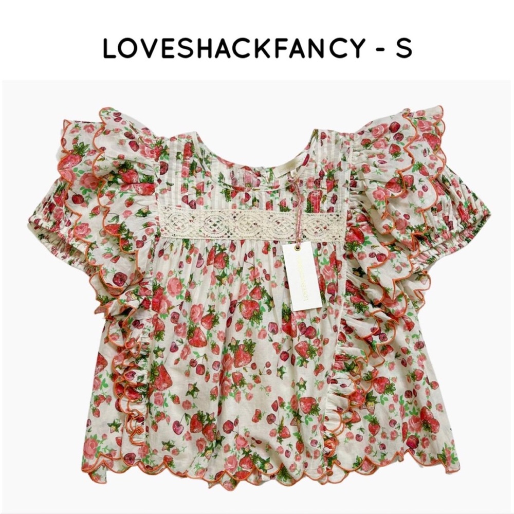 LoveShackFancy Strawberry puff sleeve scalloped Nelson top